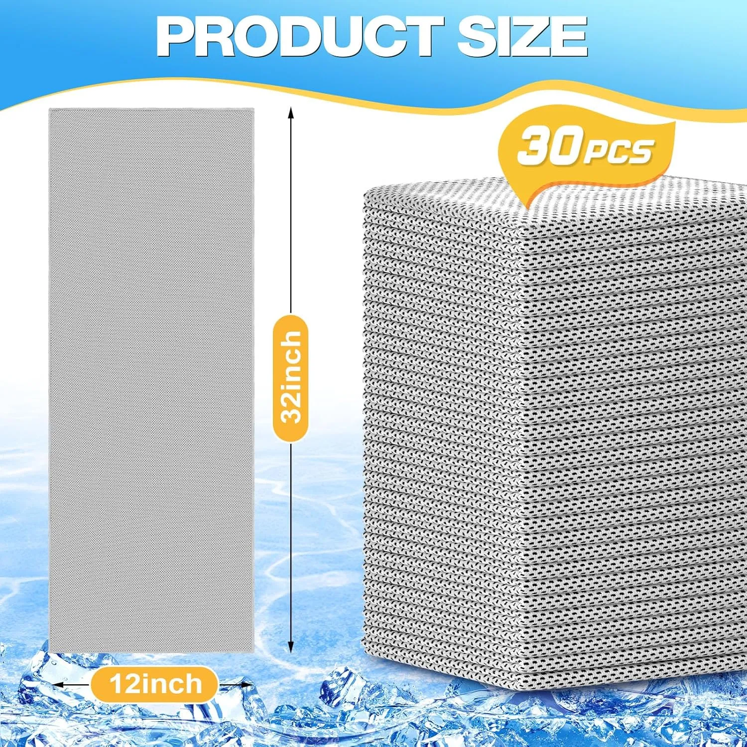 MENOLY 30 Packs Cooling Towels Bulk Cooling Towels for Neck and Face Gym Workout Cooling Towel for Sports Yoga Soft Microfiber Breathable Sweat Rags for Hiking Running Fitness-Gray