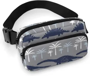 Mens Adjustable Fitness Waist Bag Crossbody Fanny Pack for Running/Workout, Compatible with Grey Dinosaur