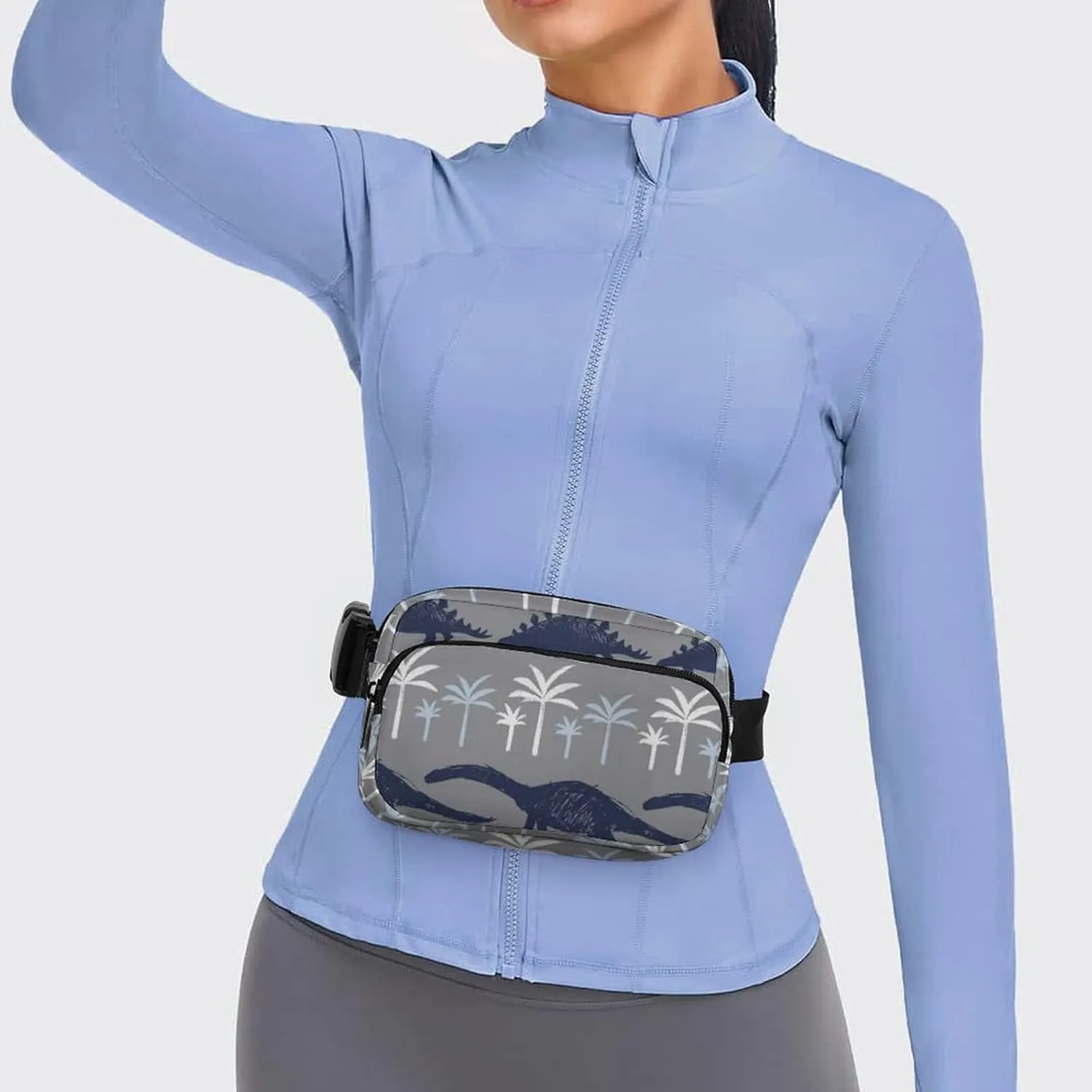 Mens Adjustable Fitness Waist Bag Crossbody Fanny Pack for Running/Workout, Compatible with Grey Dinosaur