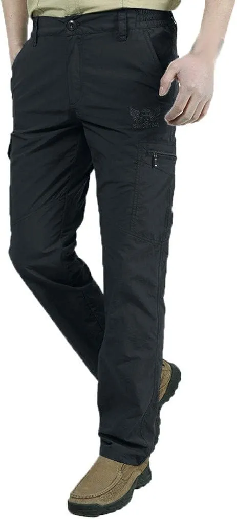 Men's Athletic Pants Casual Stylish Buckle Zipper Solid Cargo Pants Multi Pockets Fashion Work Utility Trousers