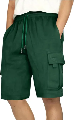 Men's Cargo Shorts Multi-Pockets Casual Workout Shorts Solid Color Lightweight Hiking Shorts for Camping Hiking