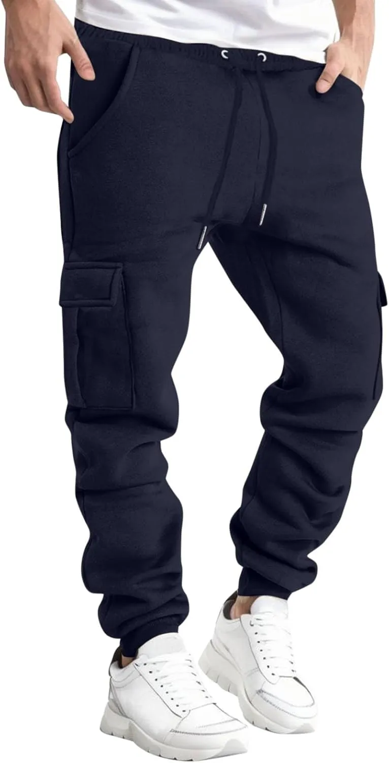Mens Cargo Sweatpants Overalls Casual Pocket Sport Work Casual Trouser Pants Trousers Athletic Loose Fit