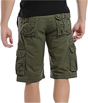 Mens Casual Shorts Stretch Waist Multi Pocket Relaxed Fit Cargo Shorts Outdoor Fashion Sport Tooling Shorts No Belt
