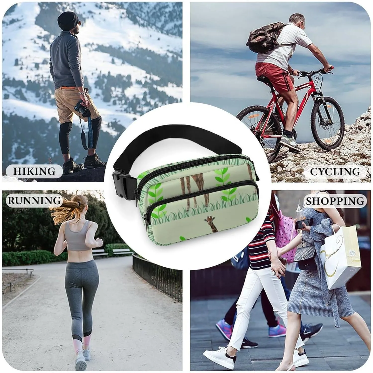 Mens Outdoor Adventure Waist Pack Adjustable Crossbody Fanny Bag Compatible with Retro Wild Giraffe Art