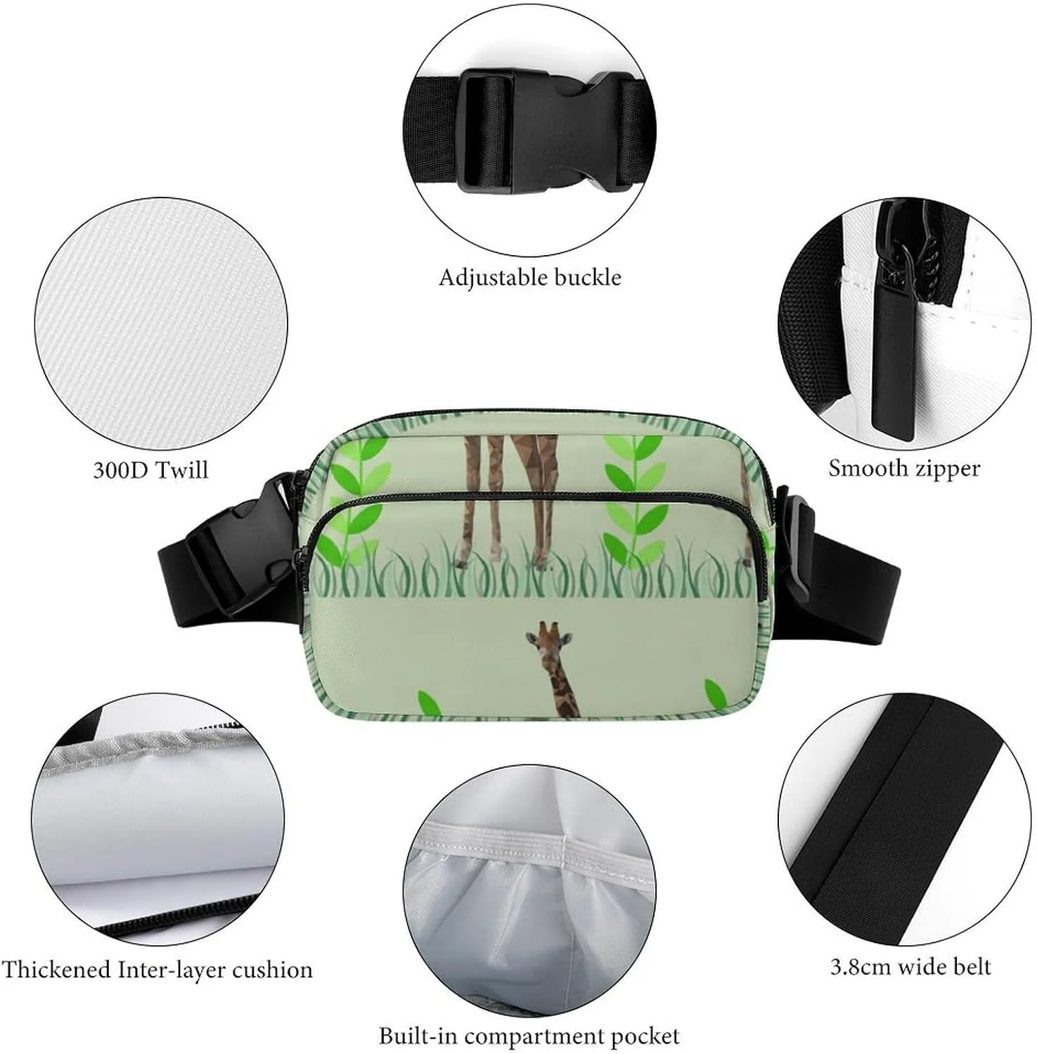 Mens Outdoor Adventure Waist Pack Adjustable Crossbody Fanny Bag Compatible with Retro Wild Giraffe Art