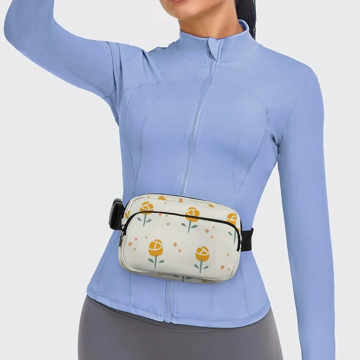 Mens Travel & Sport Fanny Pack Compatible with Shabby Chic Flowers Cute Yellow Floral Rose, Crossbody Waist Bag for Hiking