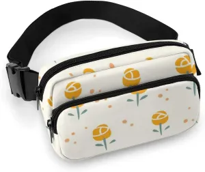 Mens Travel & Sport Fanny Pack Compatible with Shabby Chic Flowers Cute Yellow Floral Rose, Crossbody Waist Bag for Hiking
