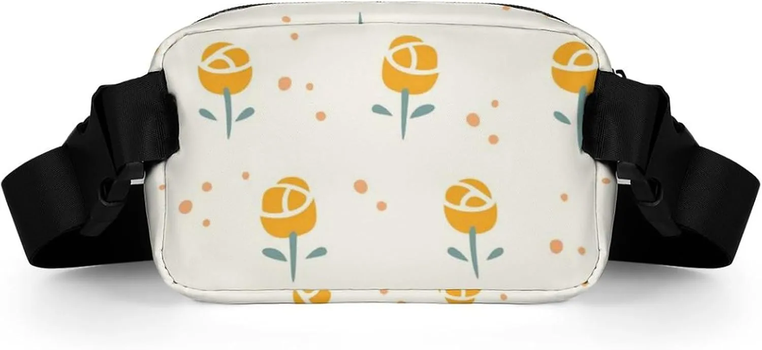 Mens Travel & Sport Fanny Pack Compatible with Shabby Chic Flowers Cute Yellow Floral Rose, Crossbody Waist Bag for Hiking
