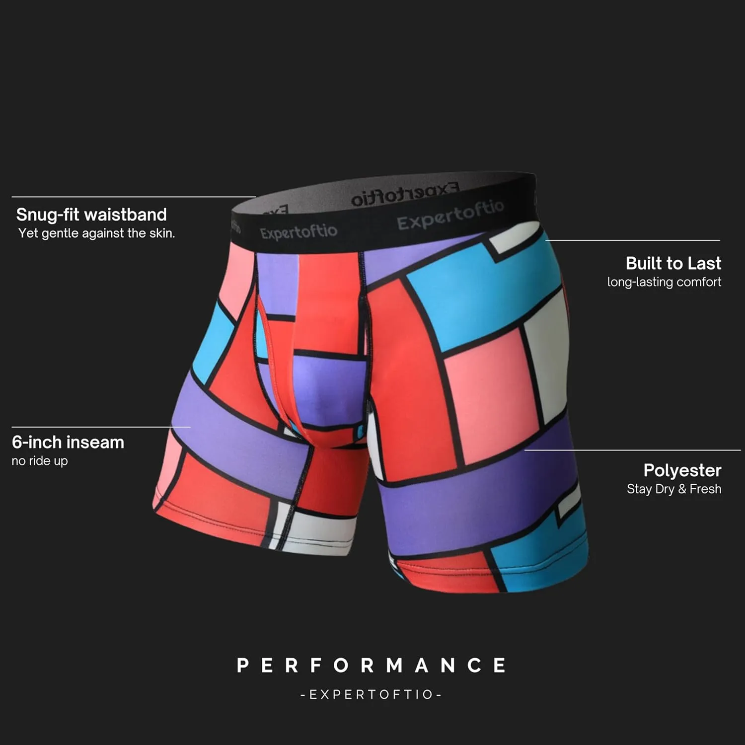 Men's Underwear Boxer Briefs 6 Inch Moisture Wicking Underwear for Men Pack, Anting Chafing, Fly Pouch M