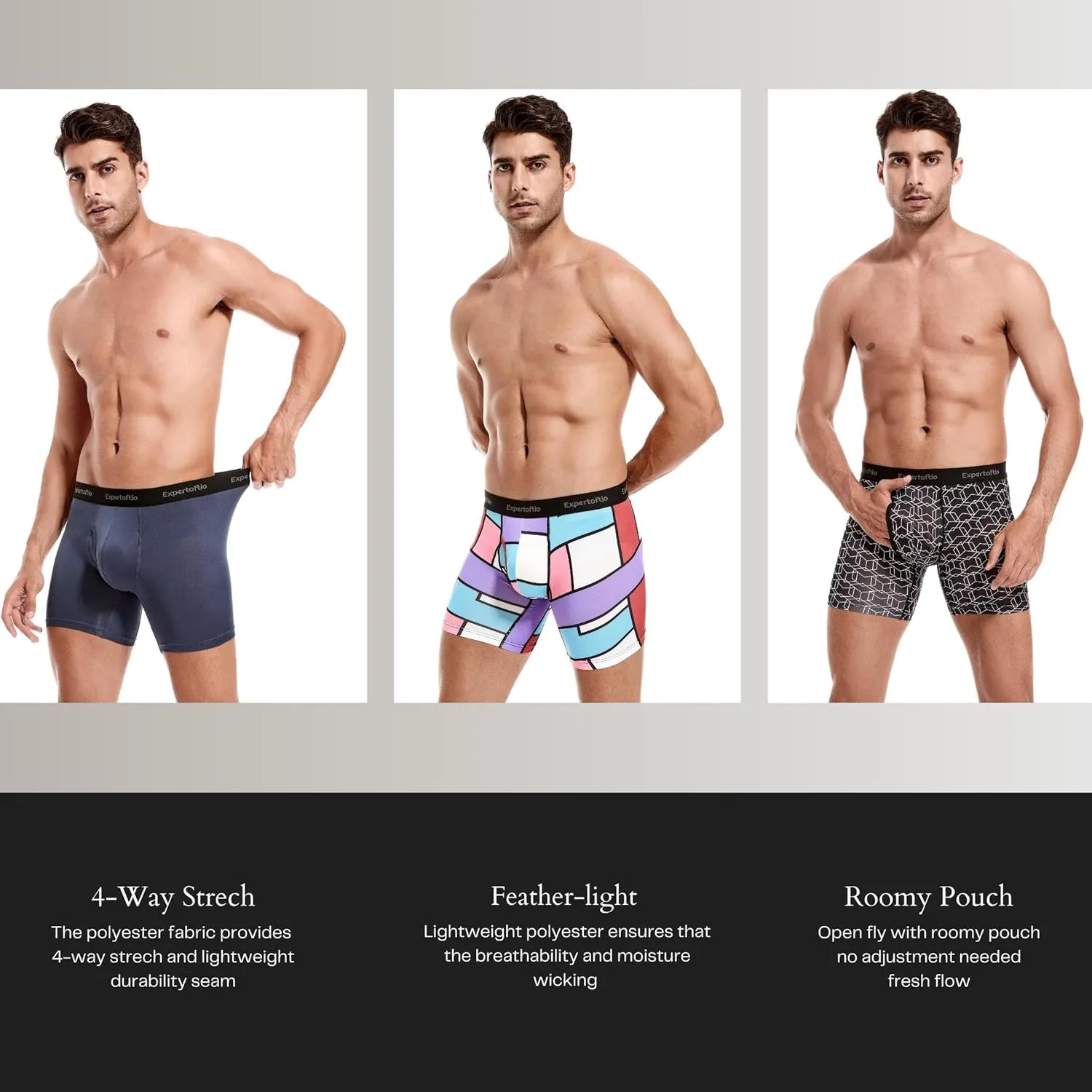 Men's Underwear Boxer Briefs 6 Inch Moisture Wicking Underwear for Men Pack, Anting Chafing, Fly Pouch M