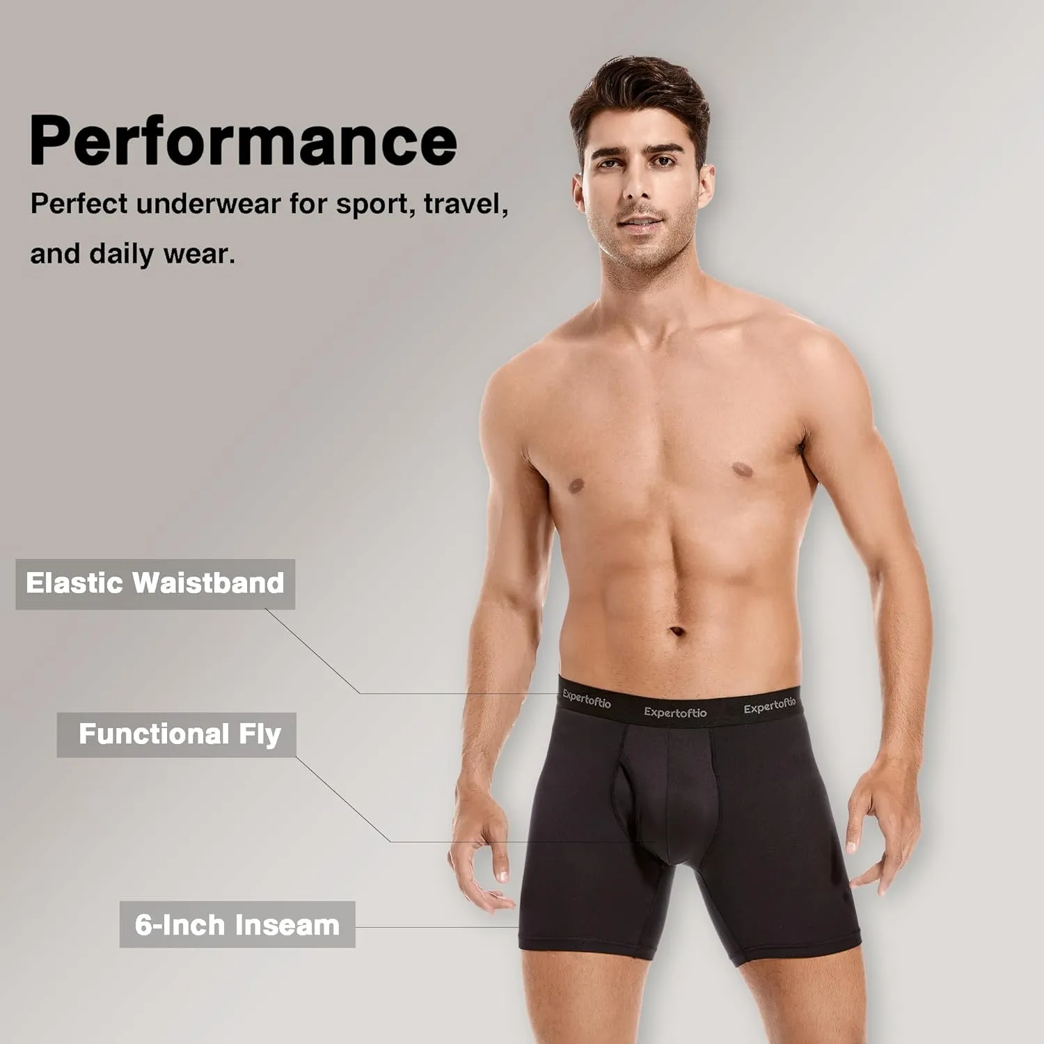 Men's Underwear Boxer Briefs 6 Inch Moisture Wicking Underwear for Men Pack, Anting Chafing, Fly Pouch M