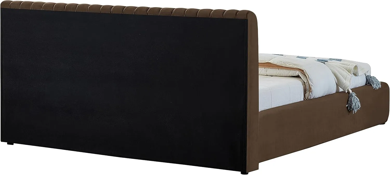 Meridian Furniture NicoBrown-K Nico Collection Modern | Contemporary Velvet Upholstered King Bed with Rich Brown Velvet and Deep Channel Tufting, 89" W x 91" D x 38" H, Brown, King