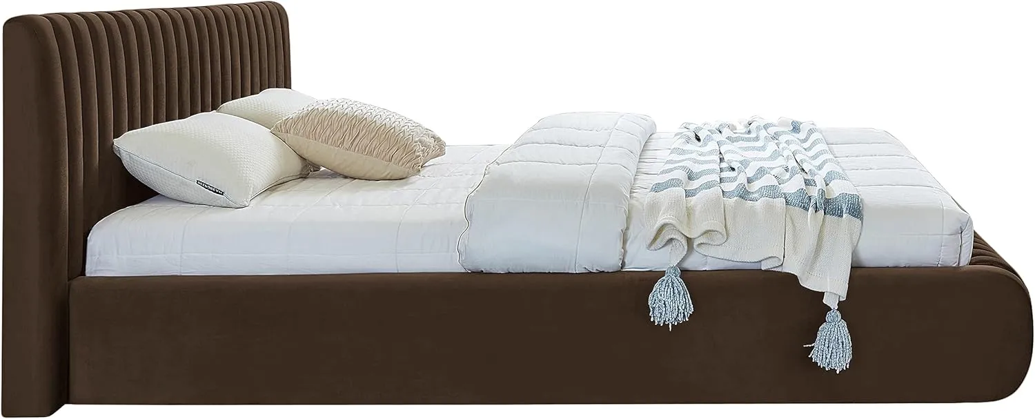 Meridian Furniture NicoBrown-K Nico Collection Modern | Contemporary Velvet Upholstered King Bed with Rich Brown Velvet and Deep Channel Tufting, 89" W x 91" D x 38" H, Brown, King