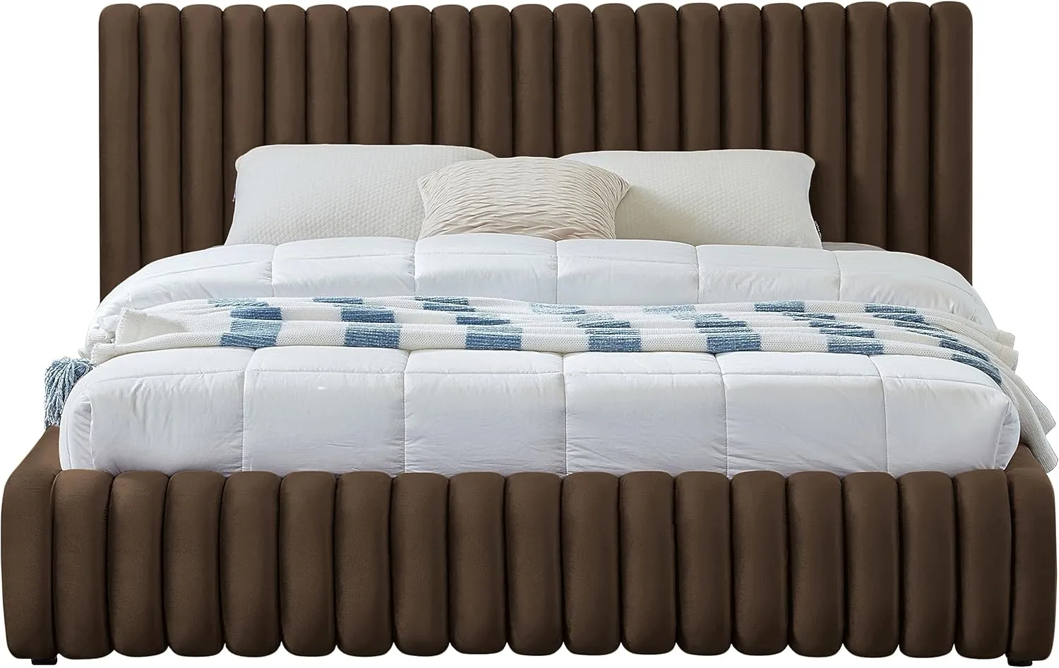 Meridian Furniture NicoBrown-K Nico Collection Modern | Contemporary Velvet Upholstered King Bed with Rich Brown Velvet and Deep Channel Tufting, 89" W x 91" D x 38" H, Brown, King