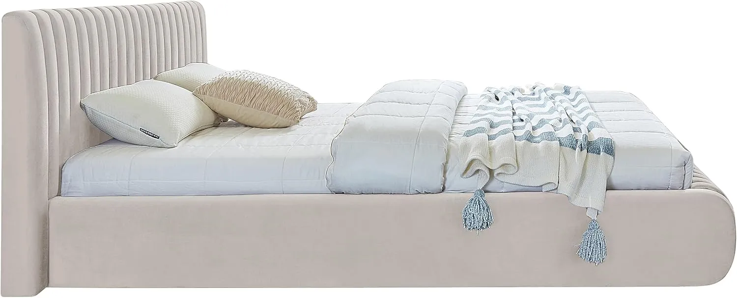 Meridian Furniture NicoCream-K Nico Collection Modern | Contemporary Velvet Upholstered King Bed with Rich Cream Velvet and Deep Channel Tufting, 89" W x 91" D x 38" H, Cream, King