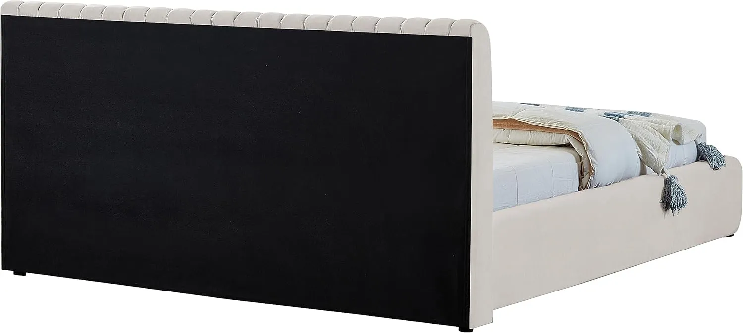 Meridian Furniture NicoCream-K Nico Collection Modern | Contemporary Velvet Upholstered King Bed with Rich Cream Velvet and Deep Channel Tufting, 89" W x 91" D x 38" H, Cream, King