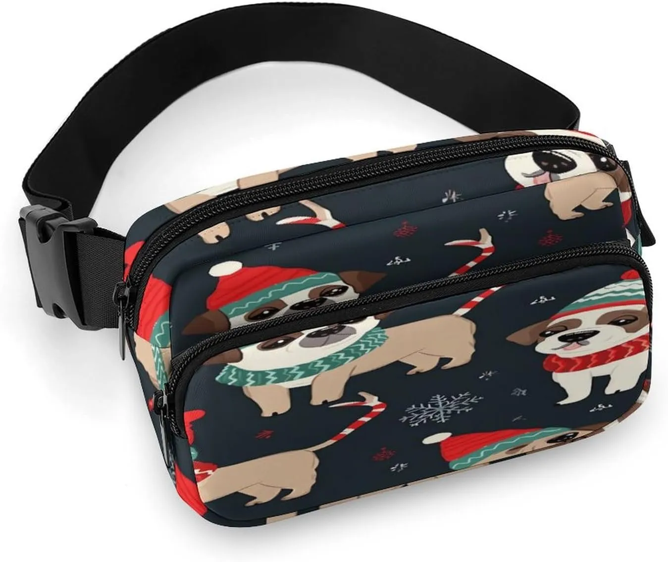 Merry Christmas Dog Fanny Pack Belt Bag with Adjustable Strap Fashion Waist Bag for Outdoor Sports Hiking