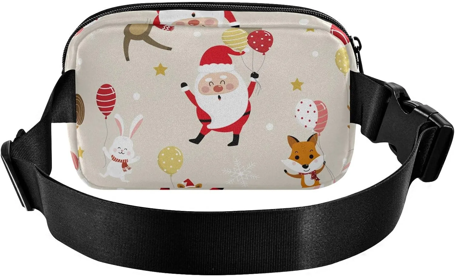 Merry Christmas with Santa Clause and Deer Stylish Waist Pack Crossbody Bag for Men Women Small Bum Belt Bag with Adjustable Strap for Travel Running Hiking