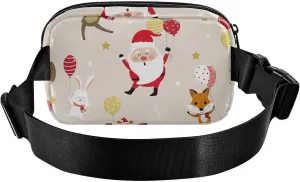 Merry Christmas with Santa Clause and Deer Stylish Waist Pack Crossbody Bag for Men Women Small Bum Belt Bag with Adjustable Strap for Travel Running Hiking