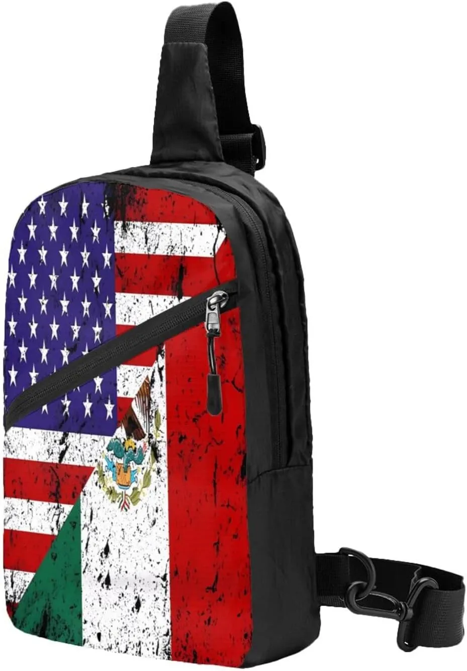 Mexican American Flag Portable Crossbody Bag Foldable Sling Bags Sports Gym Chest Daypack Reusable Shoulder Backpack Casual Diagonally Rucksack Fanny Packs
