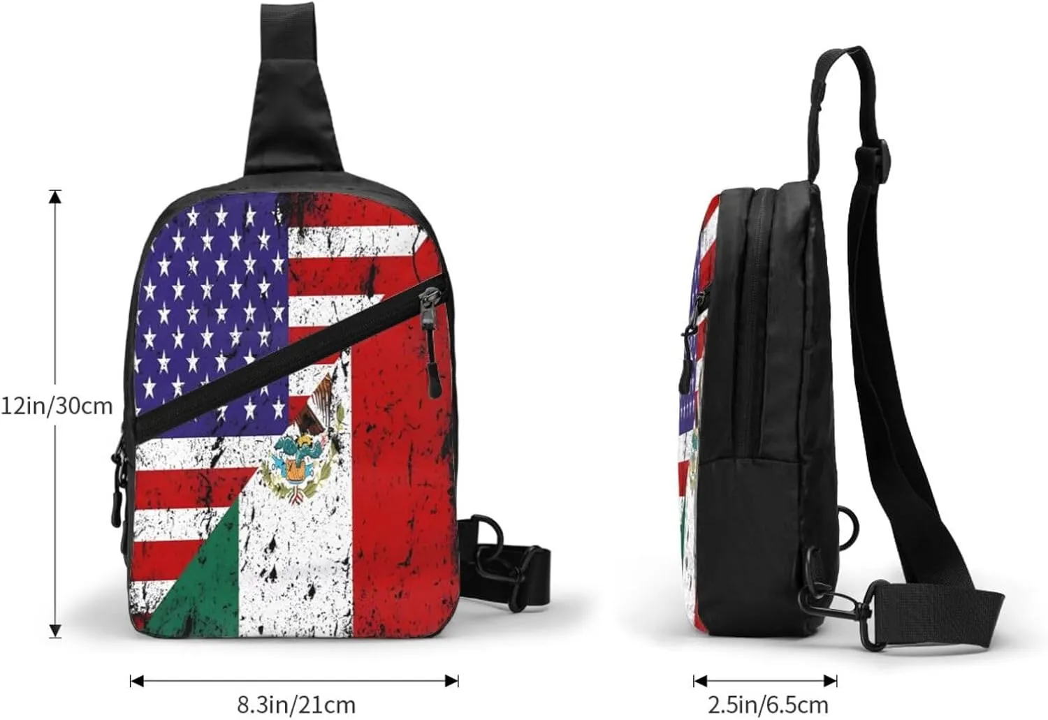 Mexican American Flag Portable Crossbody Bag Foldable Sling Bags Sports Gym Chest Daypack Reusable Shoulder Backpack Casual Diagonally Rucksack Fanny Packs