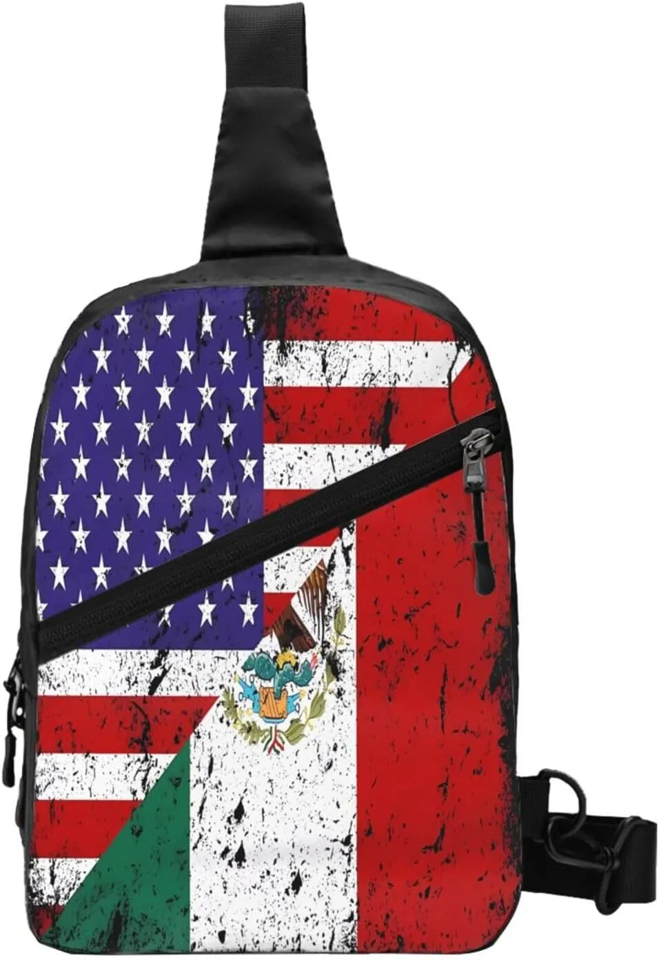 Mexican American Flag Portable Crossbody Bag Foldable Sling Bags Sports Gym Chest Daypack Reusable Shoulder Backpack Casual Diagonally Rucksack Fanny Packs