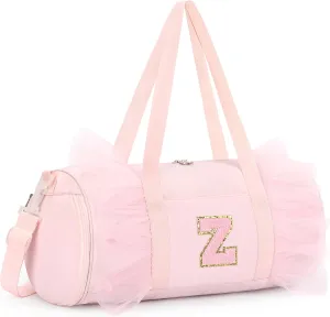 mibasies Dance Bag for Girls 6-8: Kids Duffle Bag - Ballet Bags for Girls 6-8 - Personalized Letter Girls Gifts Medium Pink Z