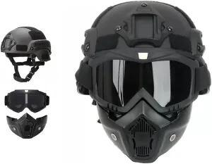 MICH Tactical Helmets with Detachable Face Mask Goggles for Airsoft, Paintball and Hunting - Perfect for Outdoor Activities