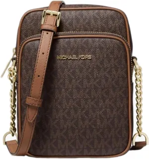 Michael Michael Kors Jet Set Travel Medium Logo Chain Crossbody Flight Bag (Brown PVC)