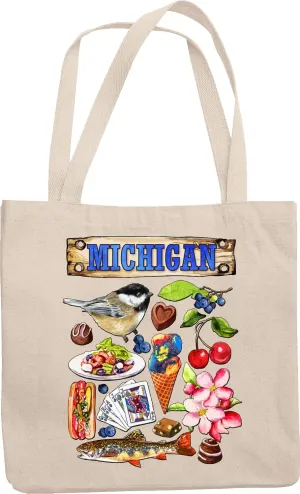 Michigan. United States Souvenir Or Any Ocn Reusable Tote Bag For Tourist, Traveler, Man Or Woman Born In Michigan, US Citizen, Mom, Dad, Resident And Foreigner