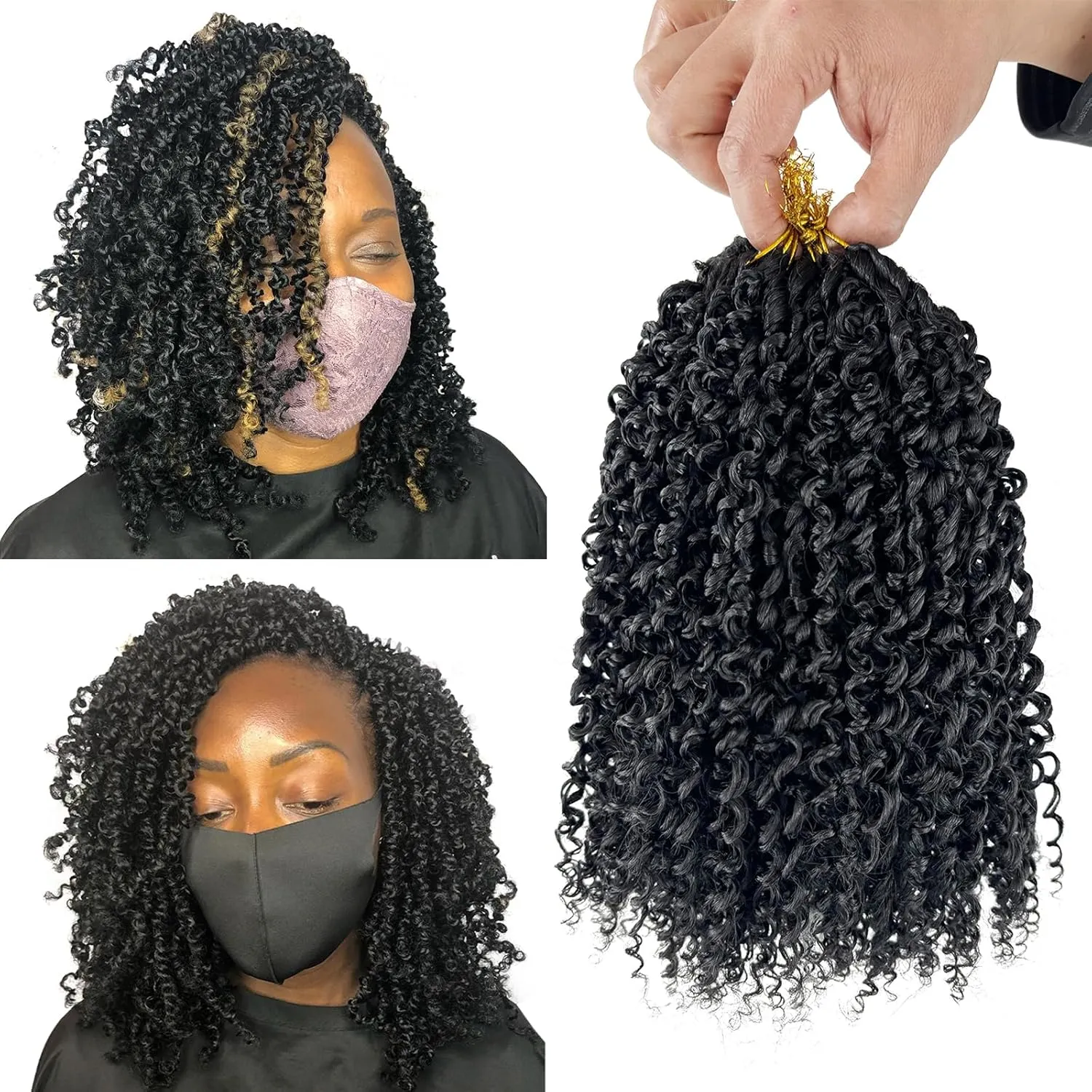 Micro Crochet Twists Braids Pre Looped Yanky Twist Crochet Hair 10 Inch Bob Passion Twists Hair 8 Packs Yankee Twist Crochet Hair Black Short Curly Braids for Black Women (10 Inch, 1B)