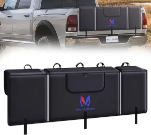 MICTUNING Tailgate Bike Pad for Mountain Bike, Fits 5 Bikes, with Reflective Strips and Tool Pocket, Backup Camera Window, for Outdoor Bicycle Transportation Easy Install with Secure Strap