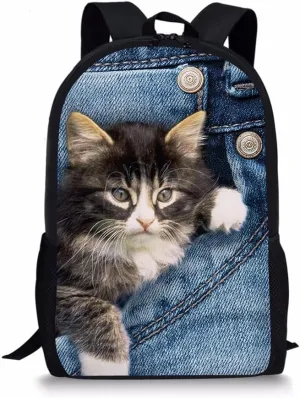Middle School Backpack Cute Large Durable Children School Book Bags Grey Wolf Print