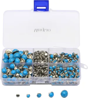 Mingtao 240 Sets Blue Turquoise Rapid Rivets Studs Tandy Belt for Leathercraft Making Belt Boots Jacket Bag Shoes Garment DIY Leather Rivets Craft Accessories (Mixed Sizes)