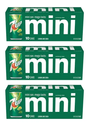 Mini 7up Sodas - 10 pack (3 cases of 10 packs for a total of 30 cans)