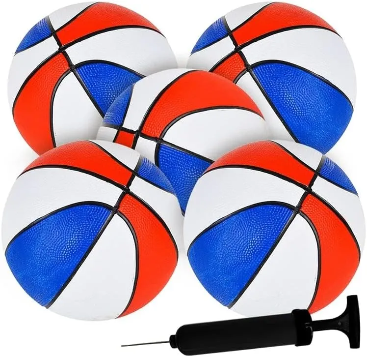 Mini Basketball (5 Pack) - 7 inch Small Basketball for Kids - Indoor Outdoor Game Balls - Free Pump Included