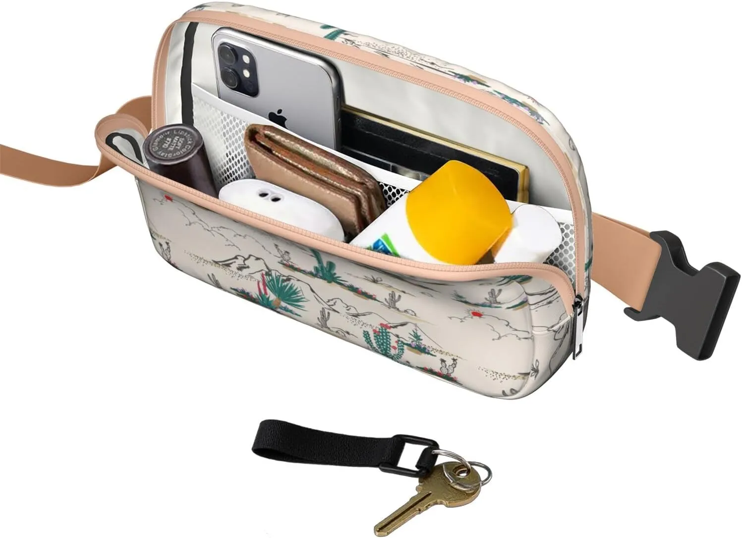 Mini Belt Bag for Men Women Tropical Leaf Floral Waist Packs Crossbody Bags Adjustable Strap for Hiking Cycling Sports