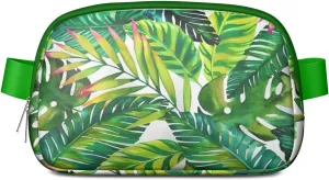 Mini Belt Bag for Men Women Tropical Leaf Floral Waist Packs Crossbody Bags Adjustable Strap for Hiking Cycling Sports