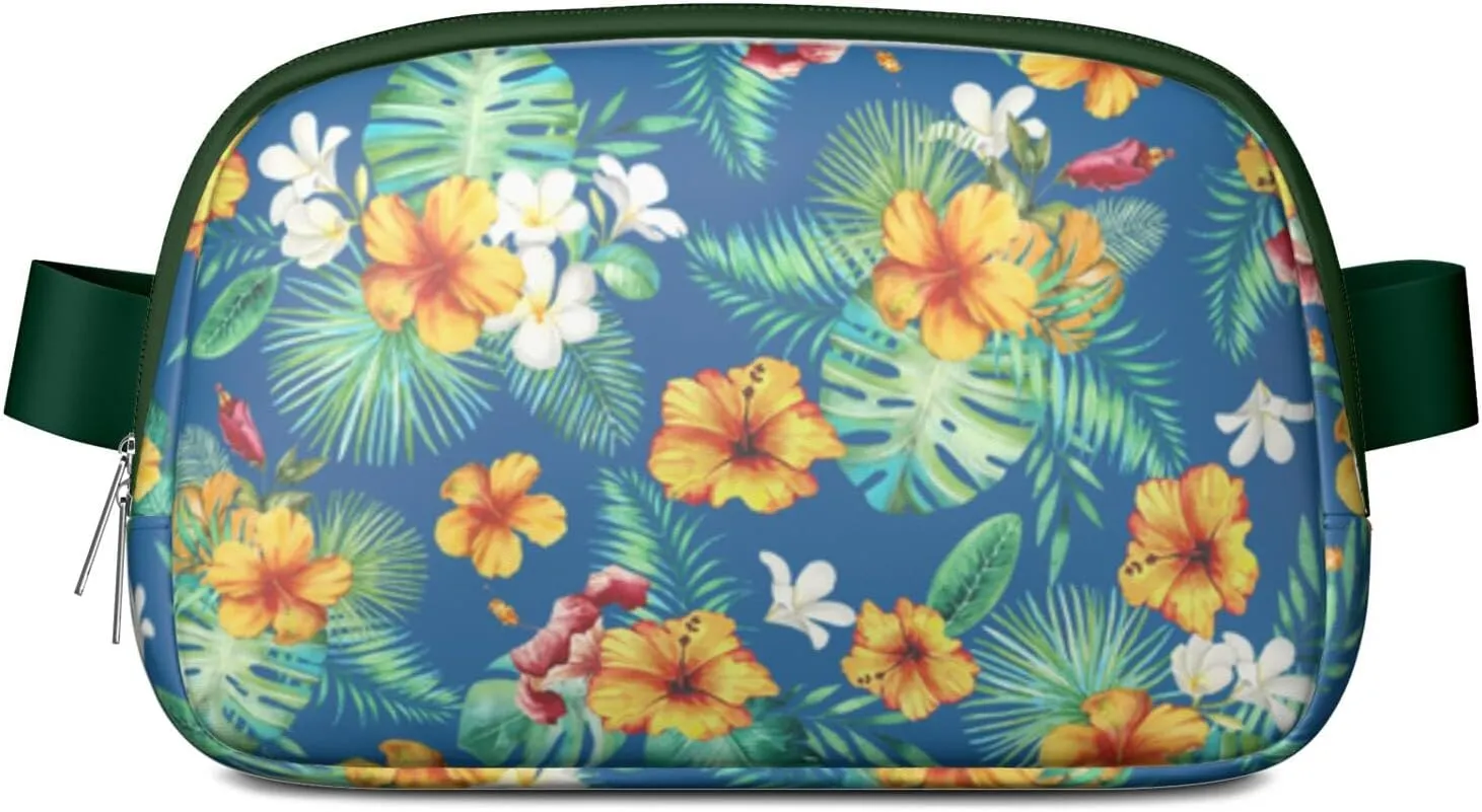 Mini Belt Bag for Men Women Tropical Leaf Floral Waist Packs Crossbody Bags Adjustable Strap for Hiking Cycling Sports