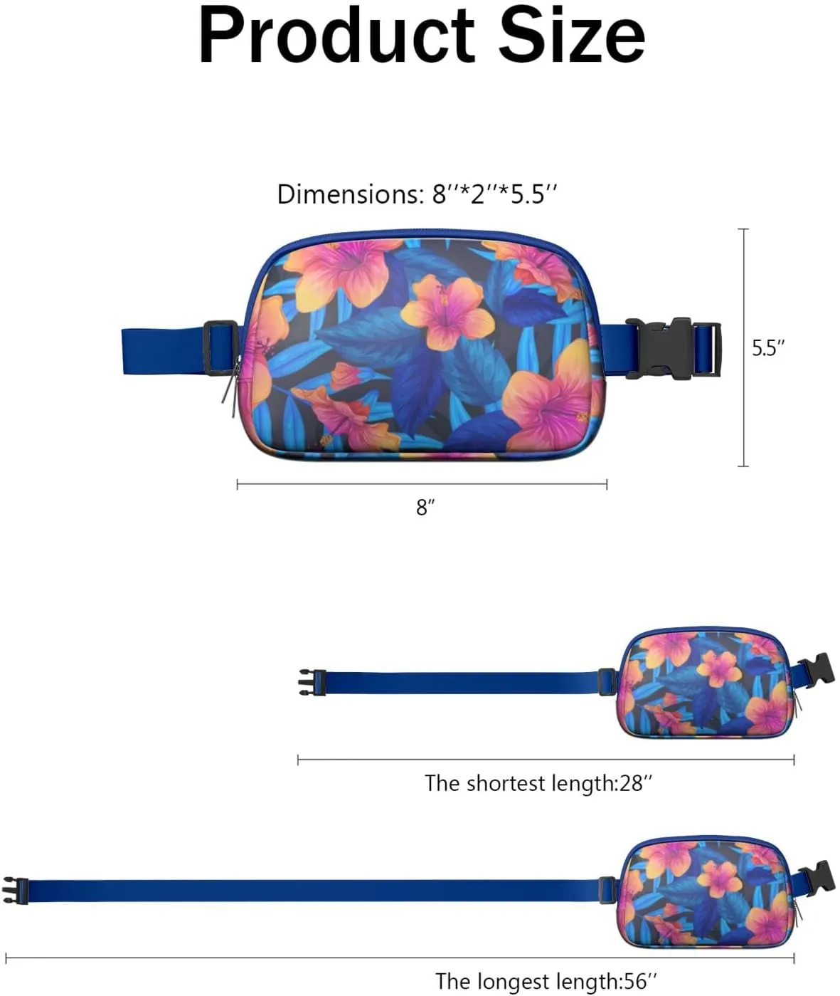 Mini Belt Bag for Men Women Tropical Leaf Floral Waist Packs Crossbody Bags Adjustable Strap for Hiking Cycling Sports