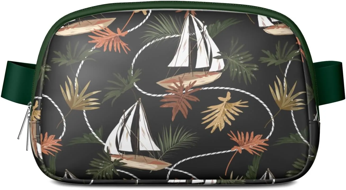 Mini Belt Bag for Men Women Tropical Leaf Floral Waist Packs Crossbody Bags Adjustable Strap for Hiking Cycling Sports