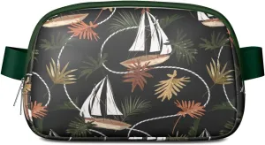 Mini Belt Bag for Men Women Tropical Leaf Floral Waist Packs Crossbody Bags Adjustable Strap for Hiking Cycling Sports