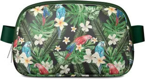 Mini Belt Bag for Men Women Tropical Leaf Floral Waist Packs Crossbody Bags Adjustable Strap for Hiking Cycling Sports