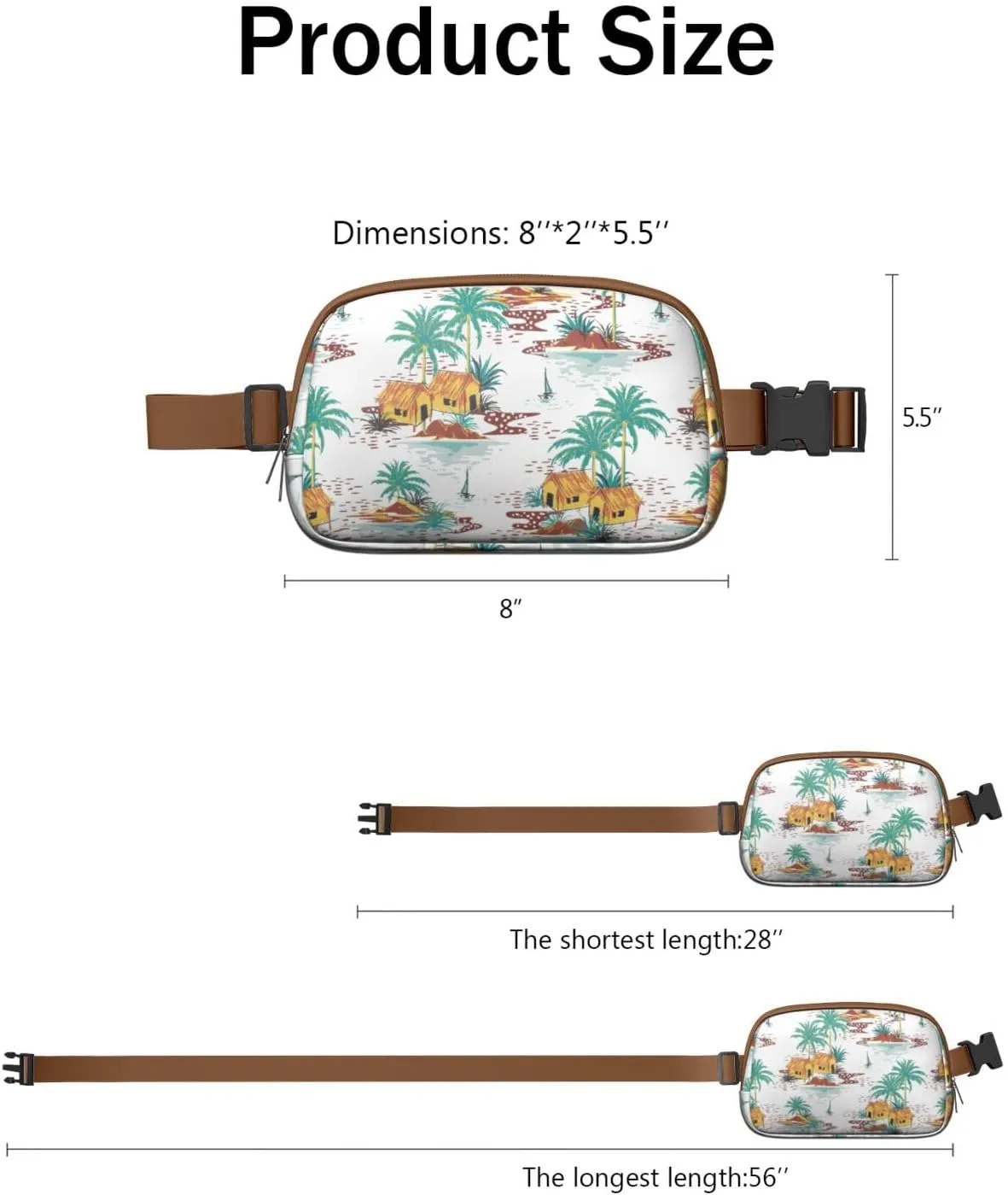 Mini Belt Bag for Men Women Tropical Leaf Floral Waist Packs Crossbody Bags Adjustable Strap for Hiking Cycling Sports