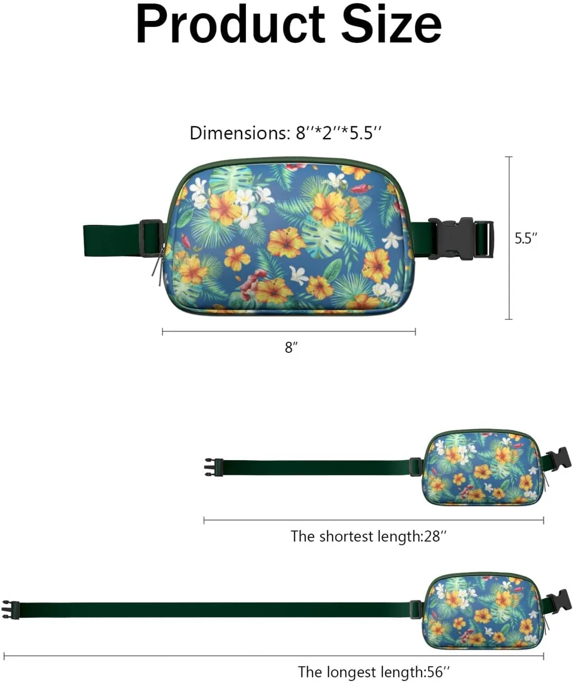 Mini Belt Bag for Men Women Tropical Leaf Floral Waist Packs Crossbody Bags Adjustable Strap for Hiking Cycling Sports