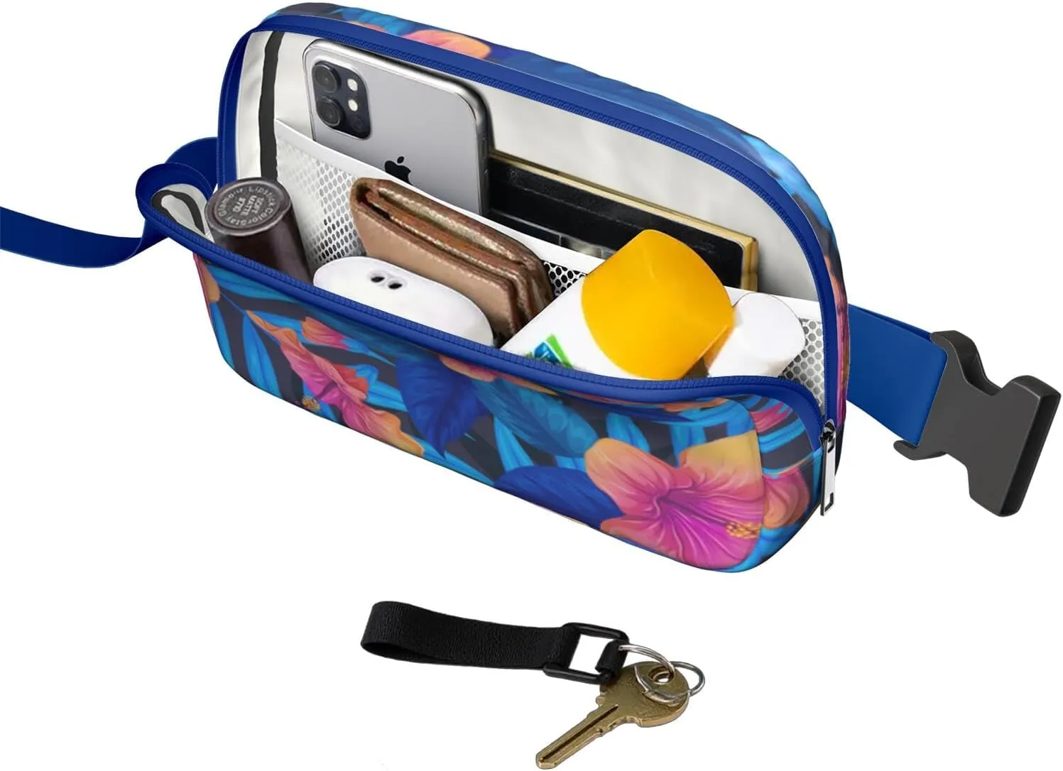Mini Belt Bag for Men Women Tropical Leaf Floral Waist Packs Crossbody Bags Adjustable Strap for Hiking Cycling Sports