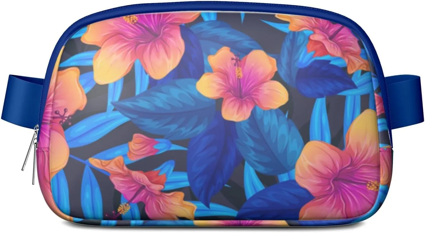 Mini Belt Bag for Men Women Tropical Leaf Floral Waist Packs Crossbody Bags Adjustable Strap for Hiking Cycling Sports