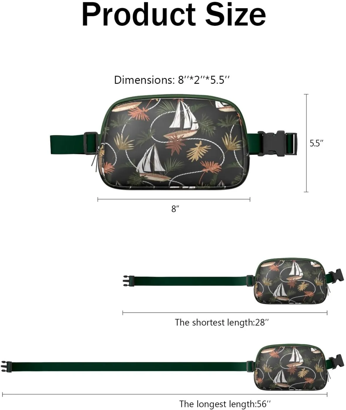 Mini Belt Bag for Men Women Tropical Leaf Floral Waist Packs Crossbody Bags Adjustable Strap for Hiking Cycling Sports