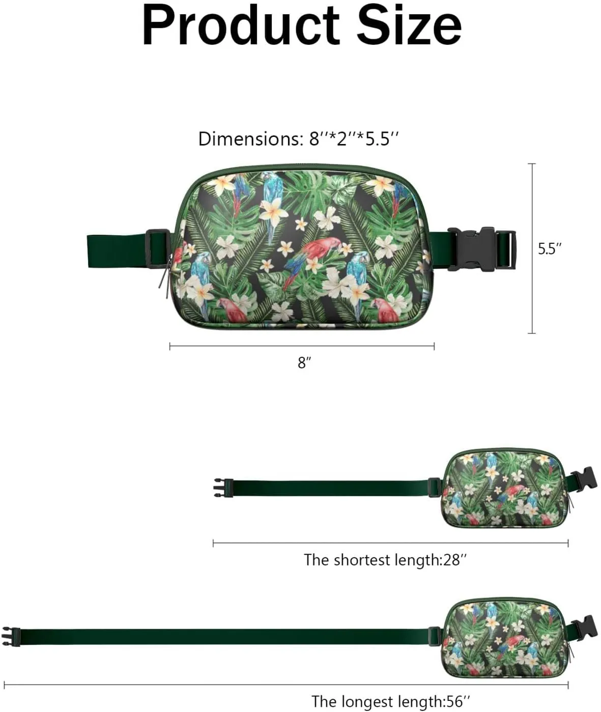 Mini Belt Bag for Men Women Tropical Leaf Floral Waist Packs Crossbody Bags Adjustable Strap for Hiking Cycling Sports