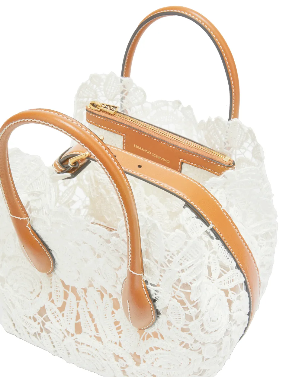 Mini Maggie Lace Borsa Shopping Tote in Blanc